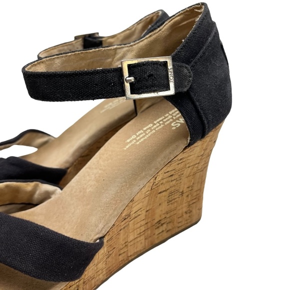 TOMS Cork Wedge Ankle Strap Platform Sandals High Heels Criss Cross Shoes sz 10 - Picture 8 of 16